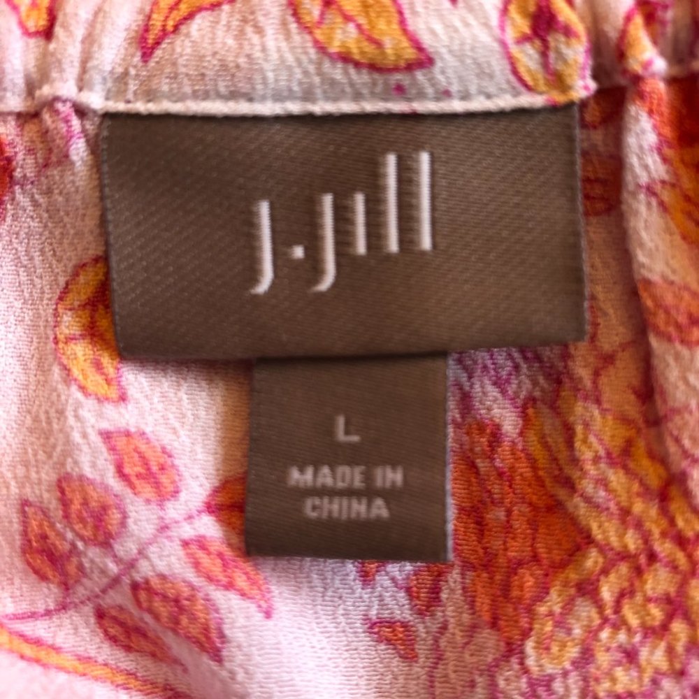 J. Jill Boho Peasant Tunic Top Size L  Large Pink Orange Floral Print - Picture 8 of 10